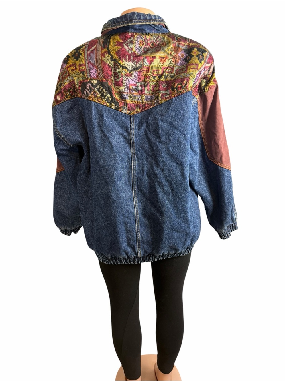 Vintage Weathered Blues Denim Jacket tapestry Patchwork - Picture 7 of 11